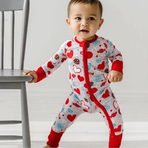 Little Sleepies Grey Sweet Valentine Bamboo Zippy Pajamas Size 3-6M